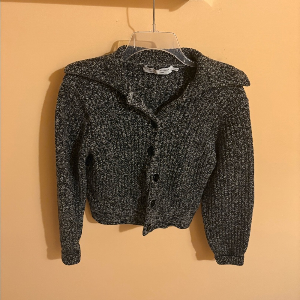 Proenza Schouler White Label Wool Blend Black Collared Cardigan